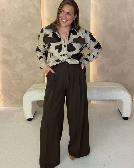 Wide Leg Tailored Trouser - Coffee