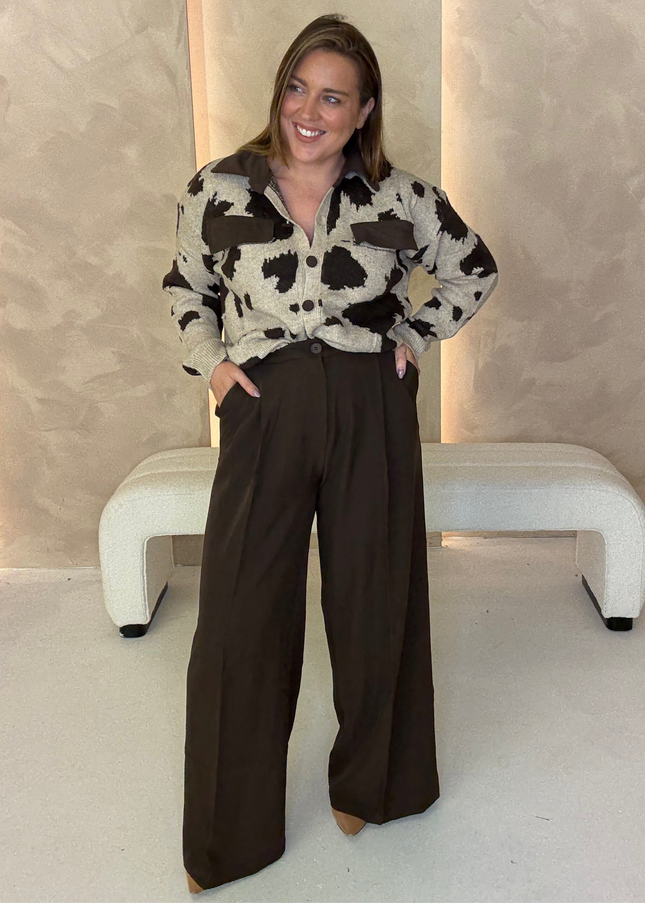 Wide Leg Tailored Trouser - Coffee