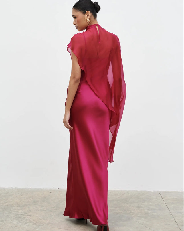 Saylor Cape Maxi Dress - Berry