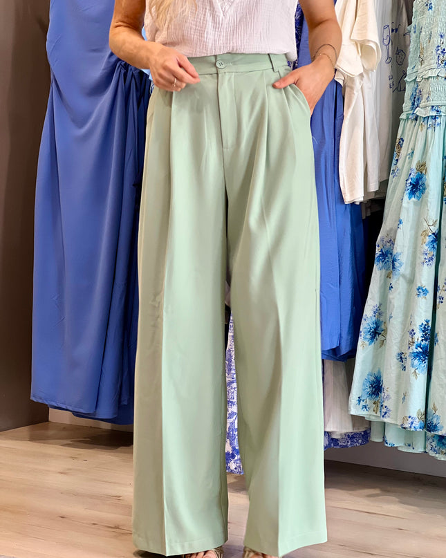 Wide Leg Tailored Trouser - Green