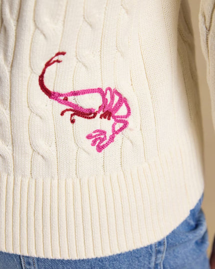 Embroidered Cable Knit Jumper - Cream