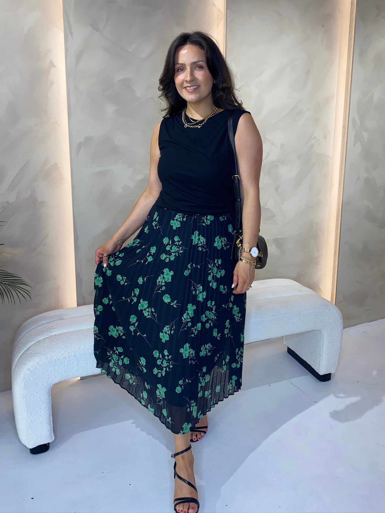 French Connection Allesandra Pleated Skirt Black Minted Green Spoilt Belle Boutique Online