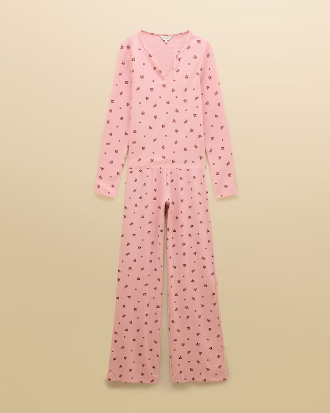 Joules Pointelle Floral Pyjama Set - Pink