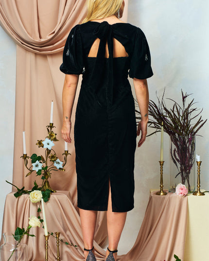 Bettina Embellished Velvet Midi Dress - Black