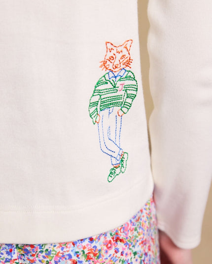Ribbed Embroidered Jersey Cardigan - Cream