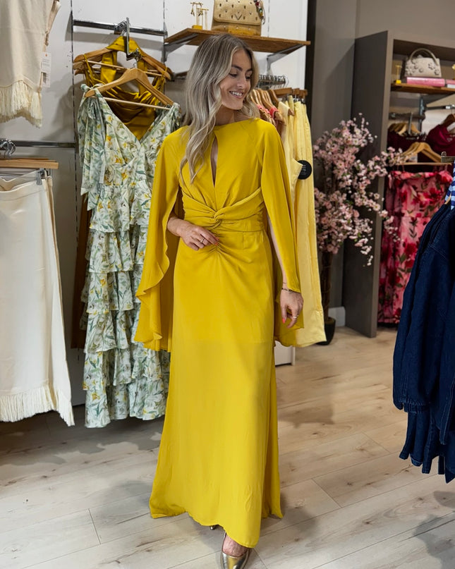 Ellison Cape Knot Maxi Dress - Yellow Ochre