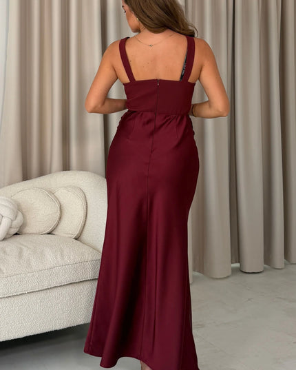 Justine Rushed Panel Detail Maxi Dress - Wine