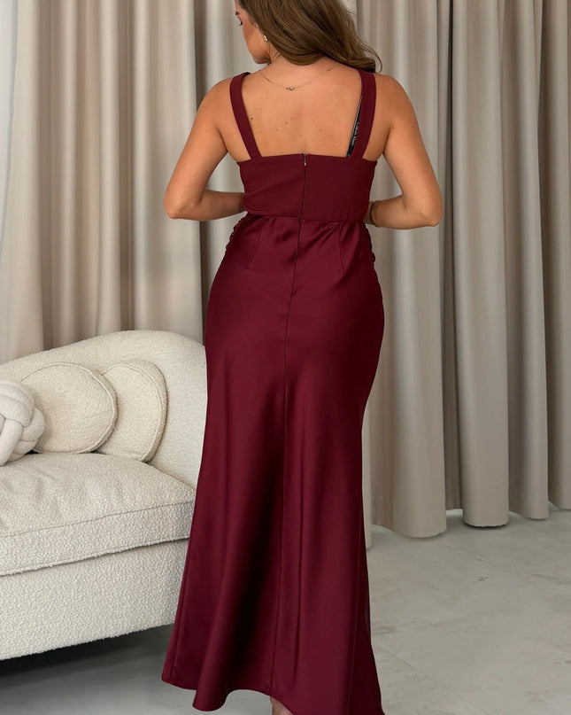Justine Rushed Panel Detail Maxi Dress - Wine