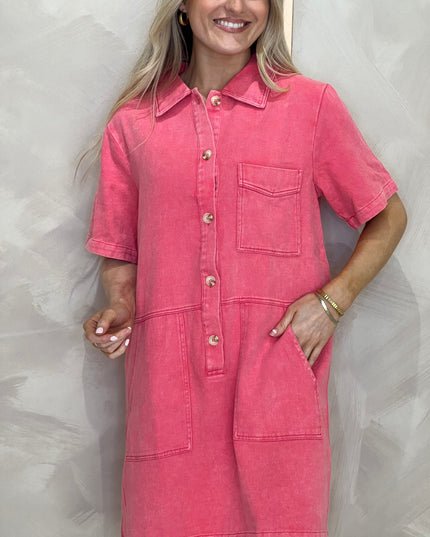 Denim Mini Dress - Pink