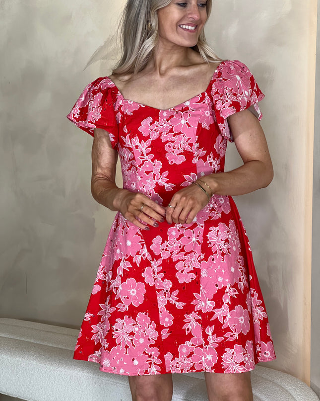 Alex Broiderie Anglais Mini Dress - Pink