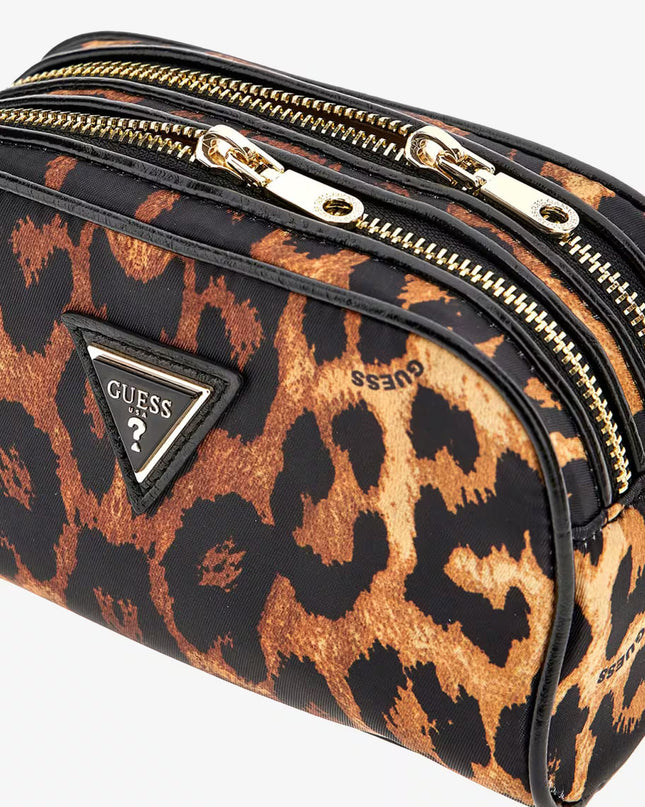 Guess Double Zip Pouch - Leopard