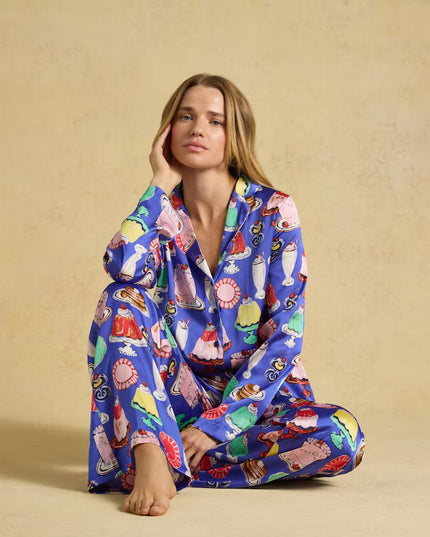 Bonnie Satin Long Sleeve Pyjama Set - Puddings Print