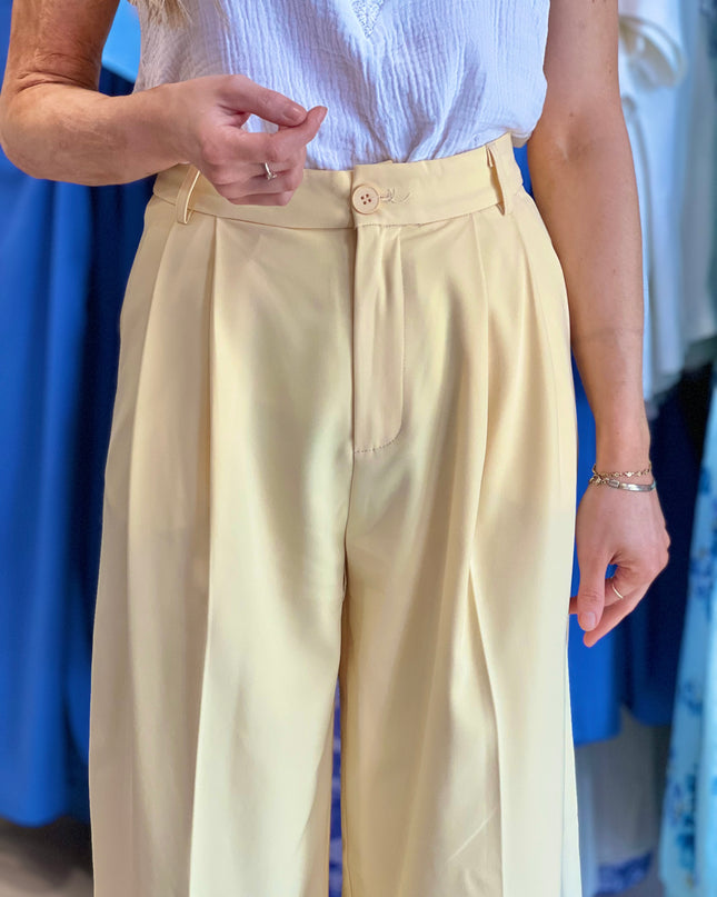 Wide Leg Tailored Trouser - Lemon