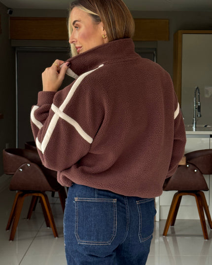 Lulu Contrast Binding 1/4 Zip Fleece Chocolate