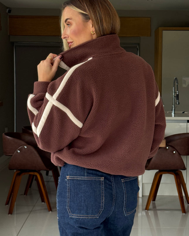 Lulu Contrast Binding 1/4 Zip Fleece Chocolate