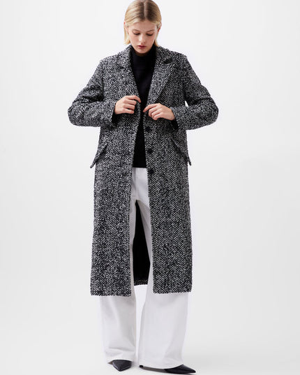 French Connection Chantelle Herringbone Coat - Black and White