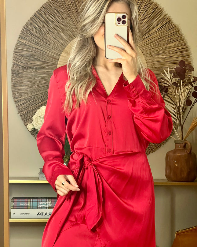 Guess Alya Satin Dress - Dark Red