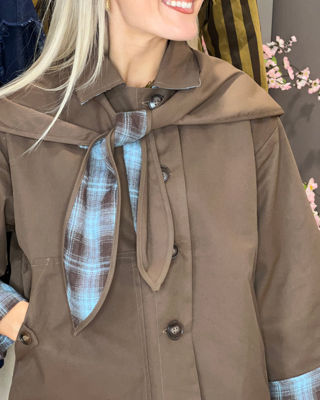 Cropped Trench Coat - Brown