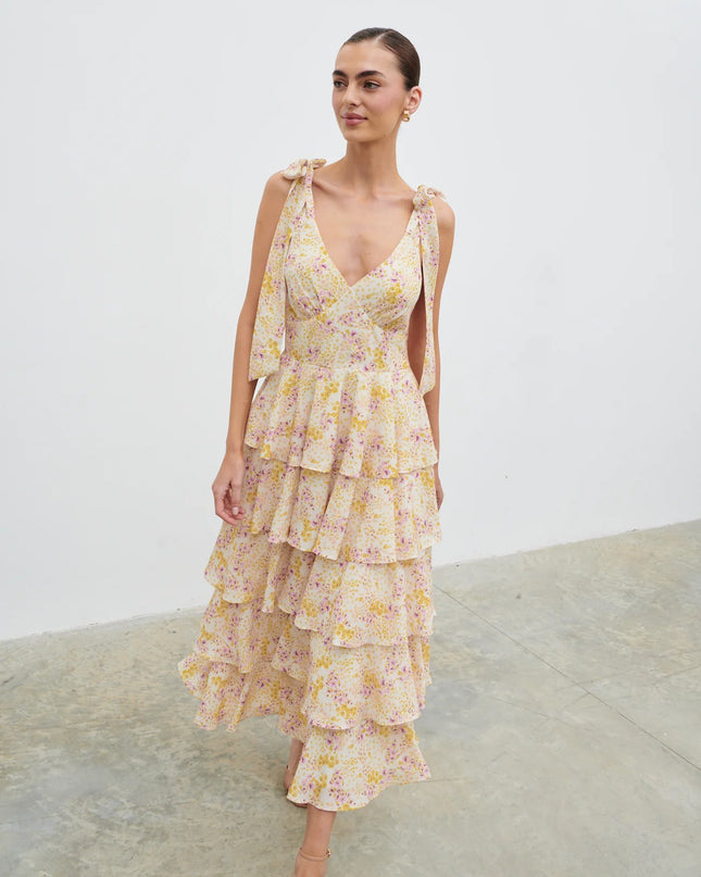Fiore Tie Ruffle Midaxi Dress - Ditsy Floral