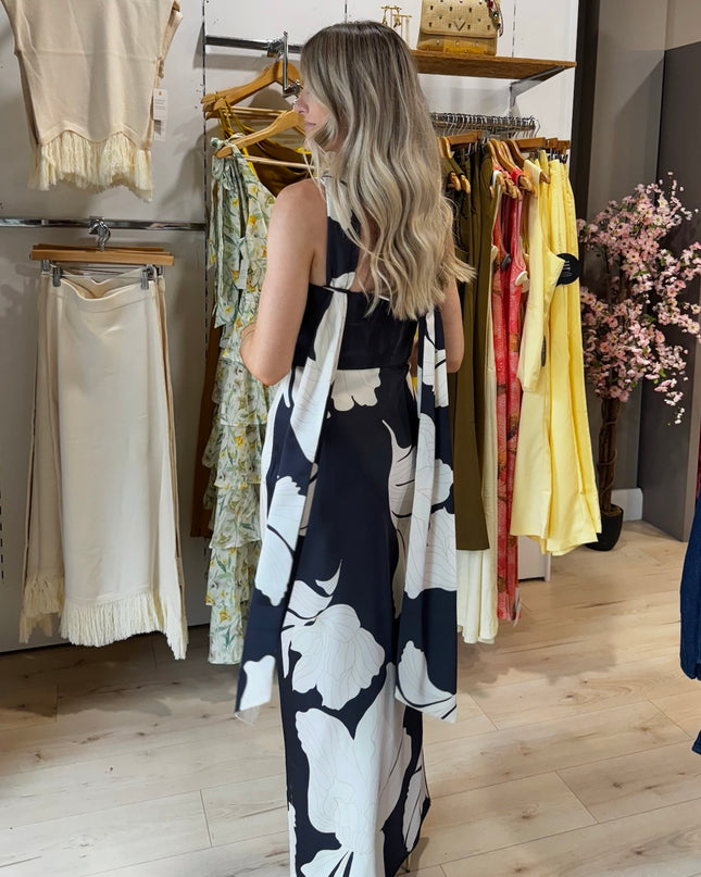 Keisha Scarf Midaxi Dress - Monochrome Print