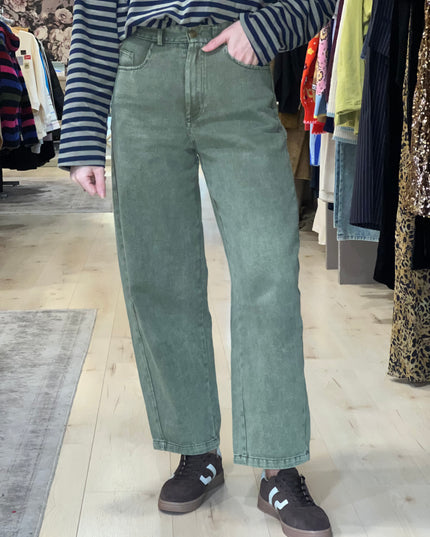 Soft Denim Barrel Jeans - Khaki