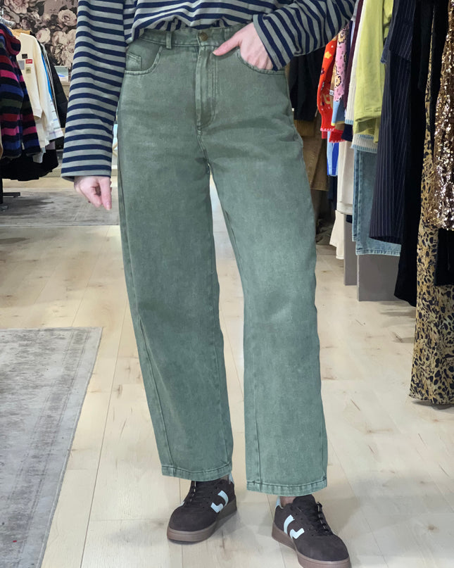 Soft Denim Barrel Jeans - Khaki