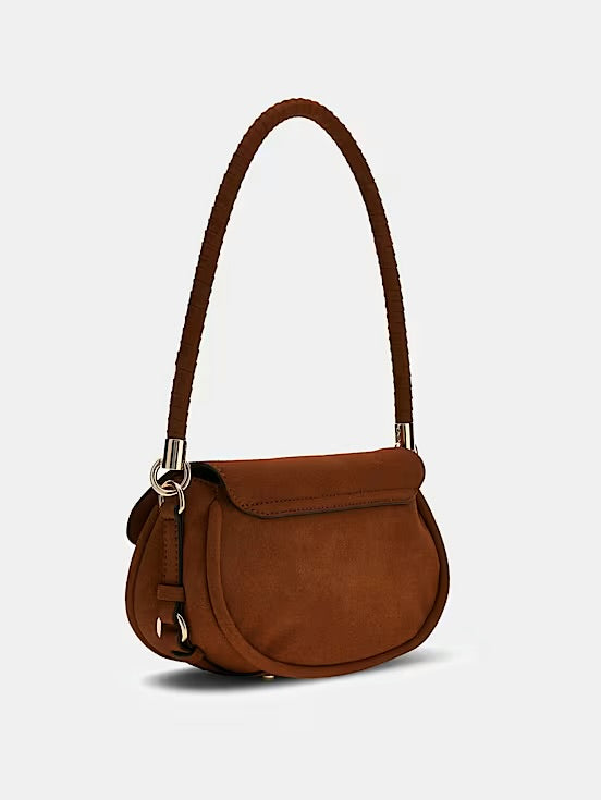 Guess Danya Flap Suede Shoulder Bag - Cognac