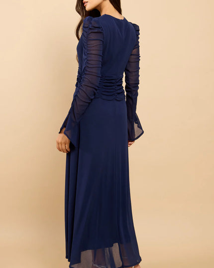 Juliette Mesh Button Down Midi Dress - Navy