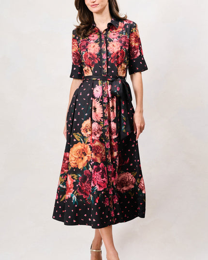 Merrielle Shirt Dress -  Black Orange Multi