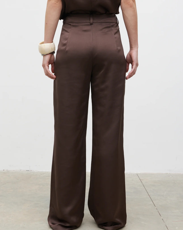 Breya Satin Tailored Trouser - Brown