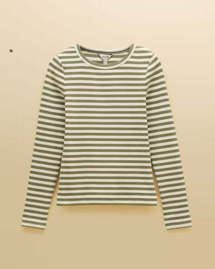 Joules Sophie Long Sleeve Ribbed T-Shirt - Khaki Green