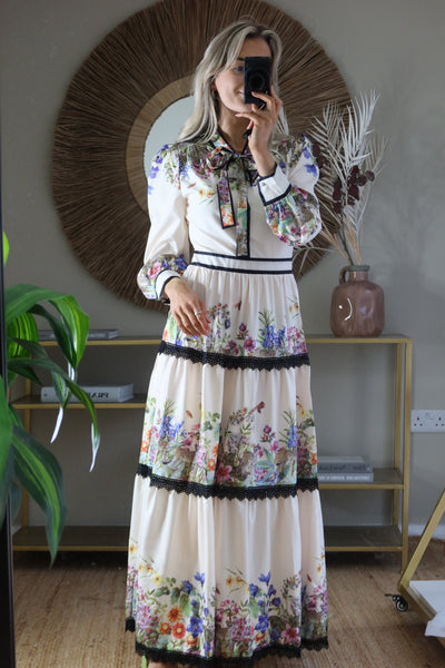 Bea Tiered Floral Maxi Dress - Ecru