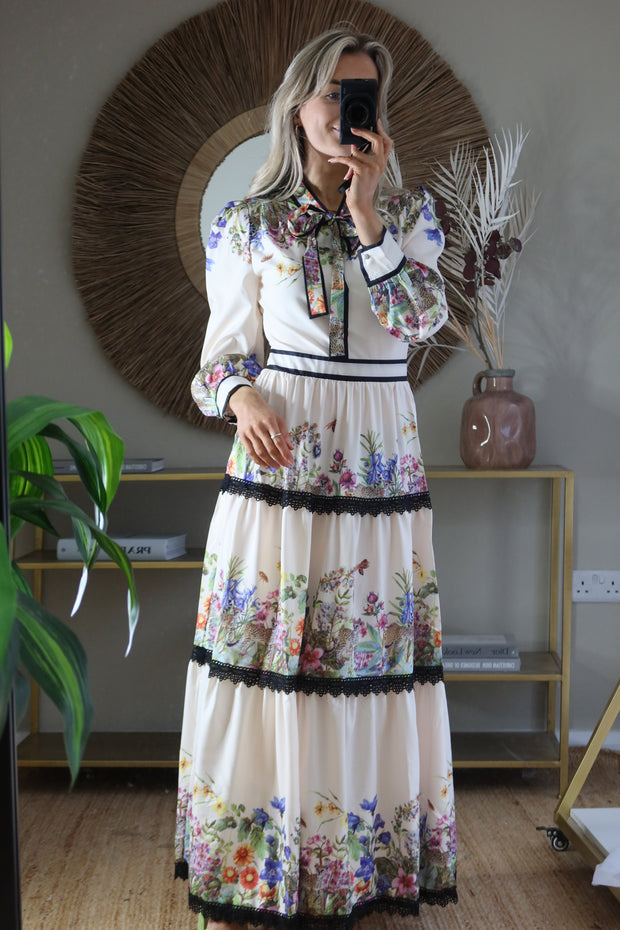 Bea Tiered Floral Maxi Dress - Ecru