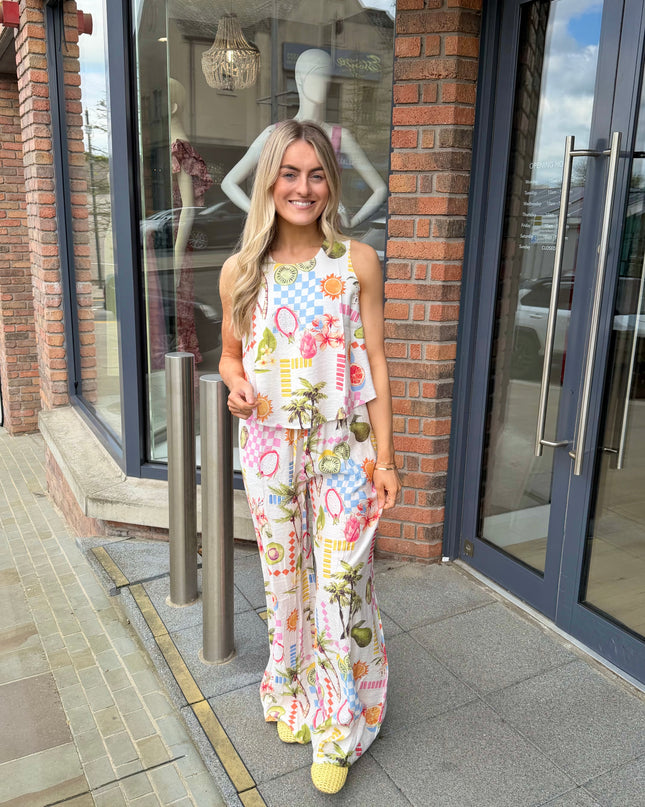 Summer Graphic Drawstring Trousers - Multi