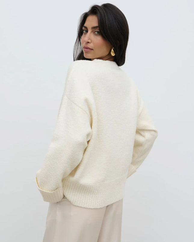Camille Oversized Borg Jumper - Cream