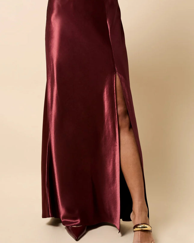 Marisol Satin Maxi Skirt - Cherry