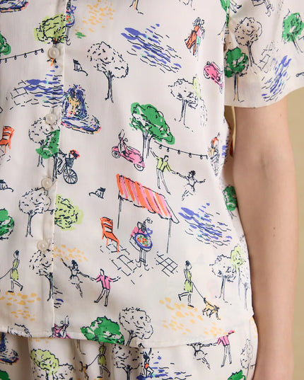 Natalia Scene Short Satin Pyjama Set - Cream