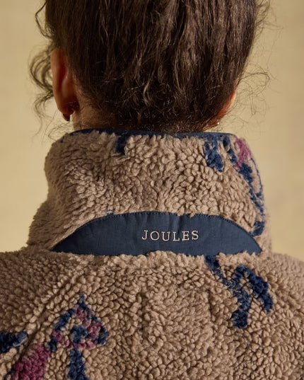 Joules Horse Print Borg Fleece Jacket - Mink Brown