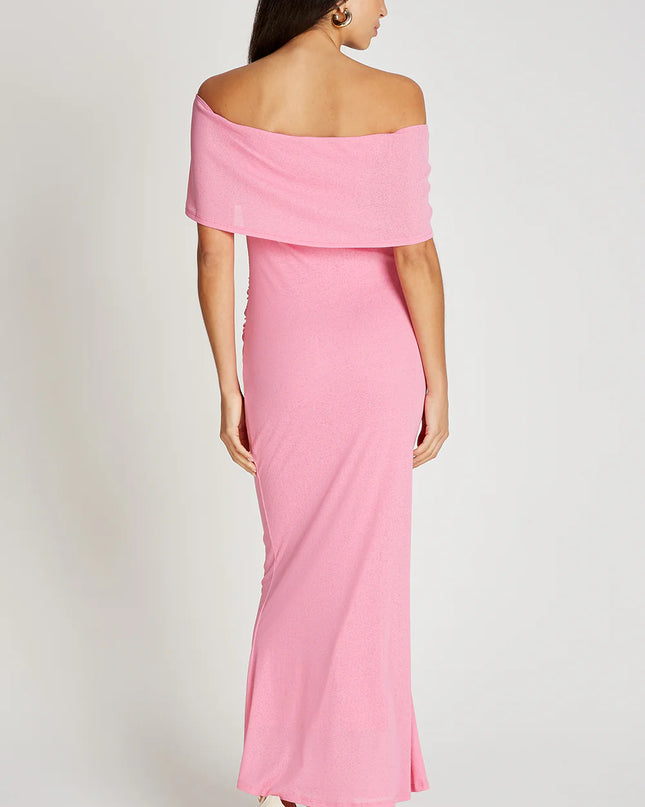 Light Knit Bardot Midaxi Dress - Pink