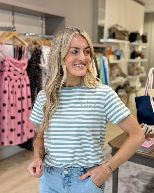 Guess Jeans Striped T-Shirt - Surf Green/White