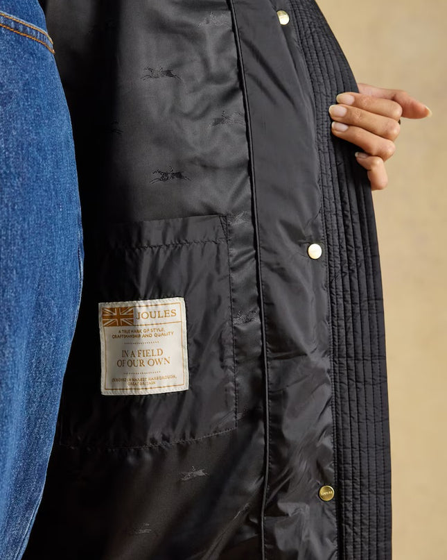 Joules Windborough Longline Padded Coat with Hood - Black