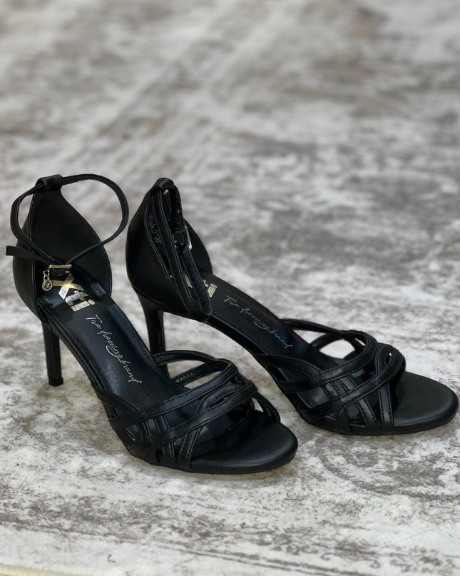 Black Peep Toe Heeled Sandals