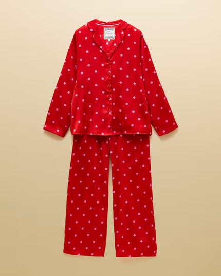 Bonnie Satin Pyjama Set - Red & Pink Spot