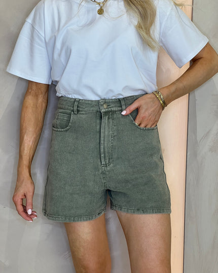 Soft Denim Shorts - Khaki