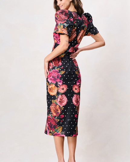 Rinna Sweetheart Neckline Pencil Dress - Black/Pink Multi