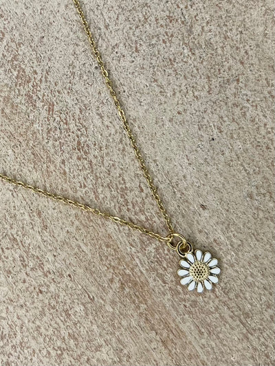 Mini Daisy Pendant Necklace - Gold/White