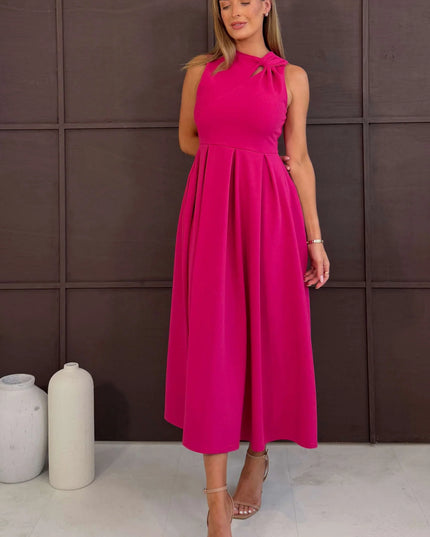 Anastasia Knot Detail Midi Dress - Hot Pink