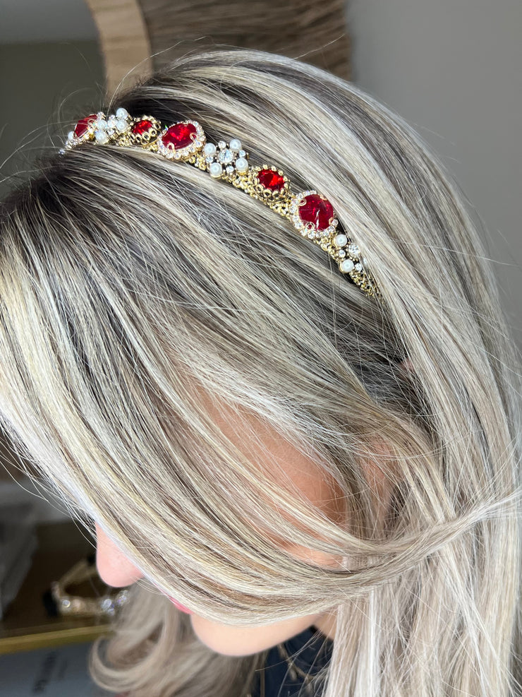 Amelia Rhinestone Hairband - Red