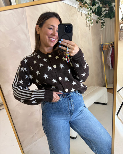 Star Knit Cardigan - Brown