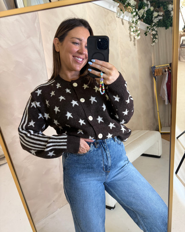 Star Knit Cardigan - Brown